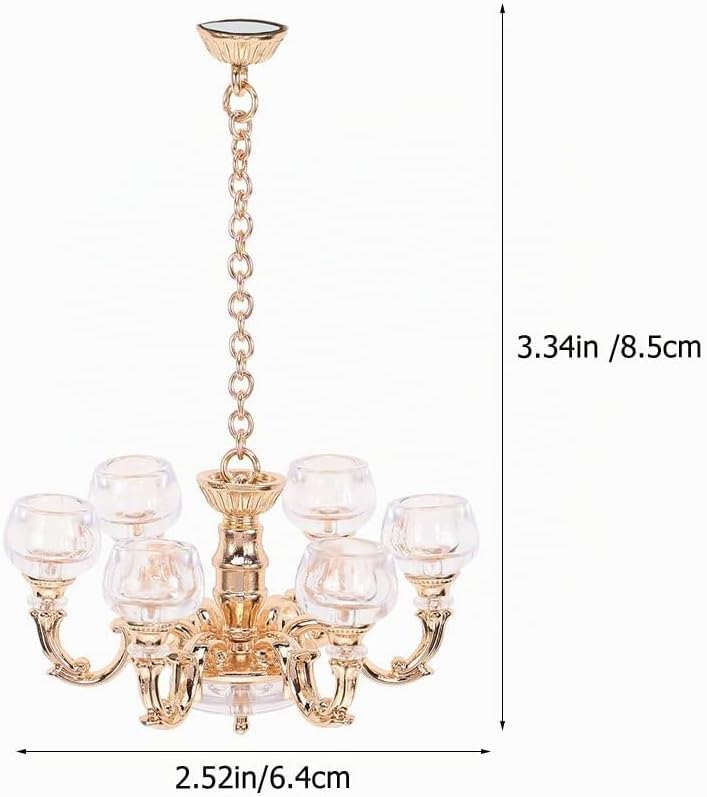 Toddmomy 2 Stück Mini Kronleuchter Puppenhaus, Elegante Miniatur Deckenleuchte in Gold, Massstabsget