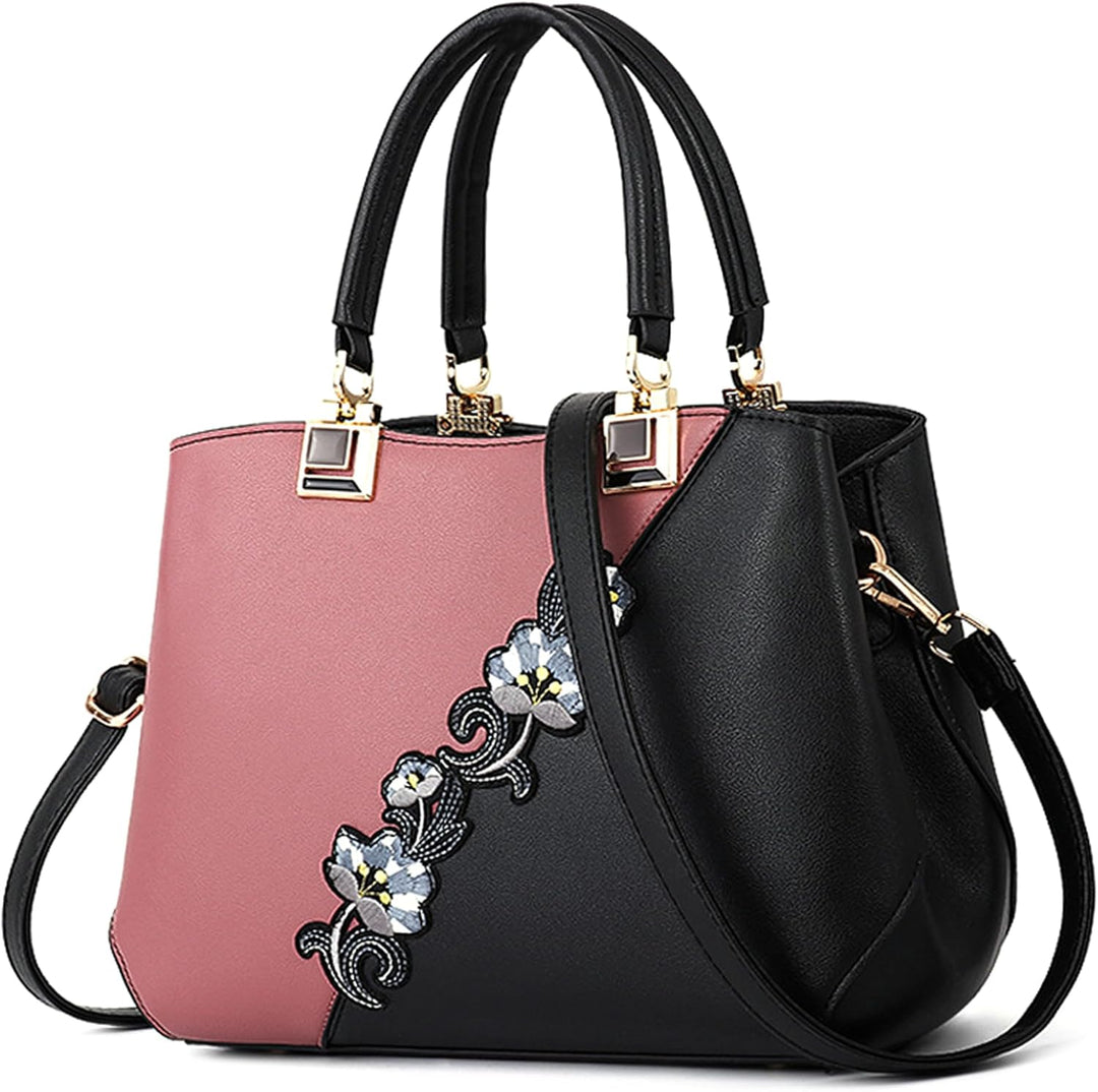 VARLIVOO Damen Handtasche Schultertasche Blumenmuster Frauen Umhängetasche Pom Pom Dekoration Shoppe