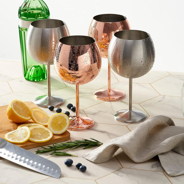 Oak & Steel - 4 Grosse Edelstahl Ballon Gin Gläser, Cocktailgläser (XL 700ml) - Silber Matte - Robus