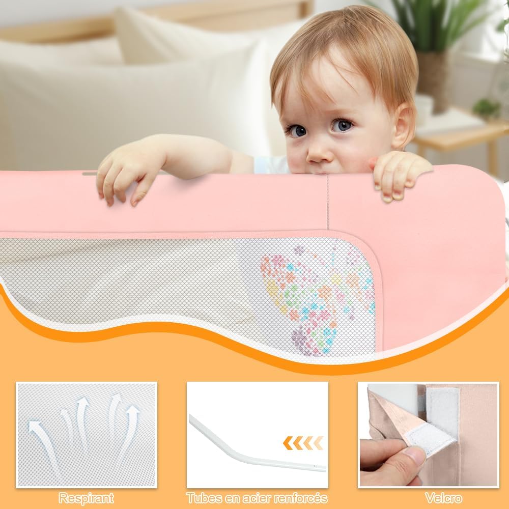 OHMG Bettgeländer,Sicherheitsgitter für Kinder,Sicherheitsgitter für Bett,höhenverstellbar,tragbar,B