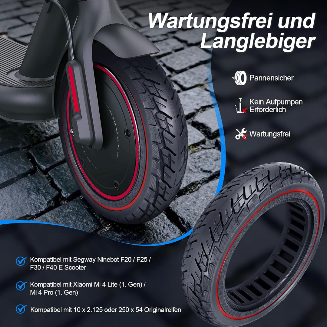 250 x 54 Vollreifen für Xiaomi 4 Pro/Lite Elektroroller, 10 x 2,125 Vollgummireifen für Ninebot F20