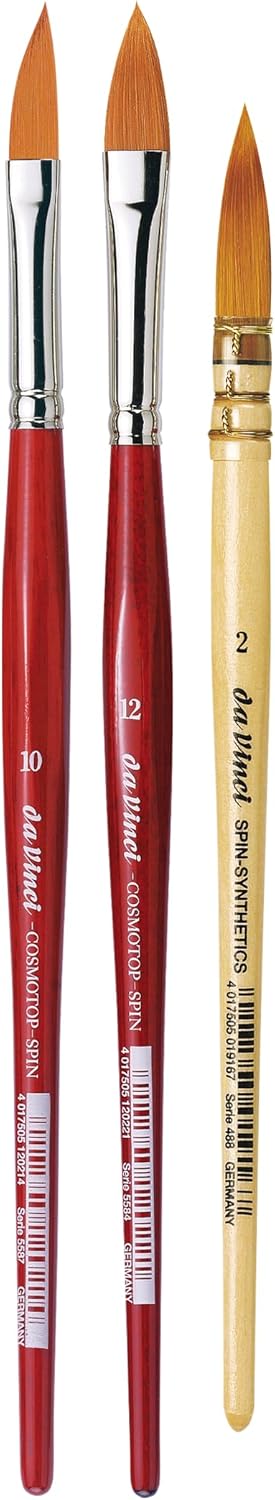 da Vinci Brushes 4252DV Watercolor Brush Set, Quill Size 2, Slant Size 10, Oval Size 12, Black 3 Eac