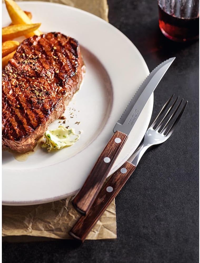 Tramontina Grillbesteck Set, 14-teilig, Edelstahl, Grillset mit Steakbesteck, Tranchiergabel und Tra
