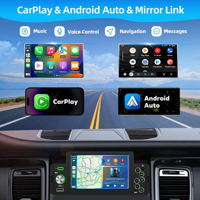 Podofo Autoradio 1 Din mit Wireless Apple Carplay Bluetooth Android Auto, 5 Zoll Auto Radio Stereo m