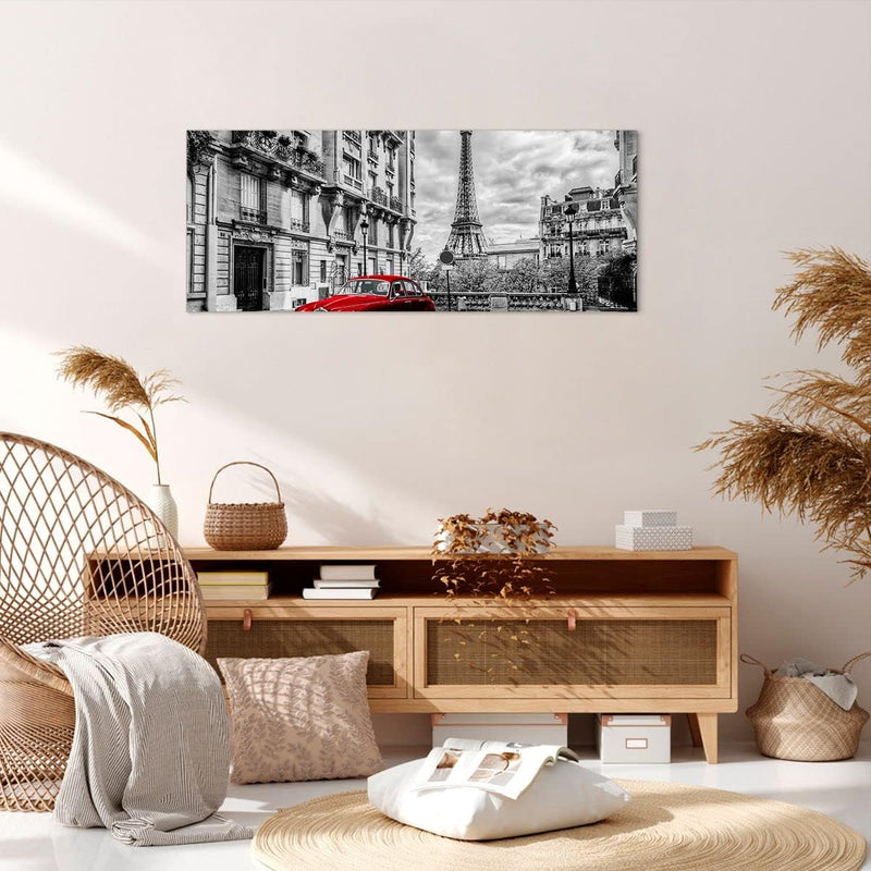 Wandbilder Dekoration Wohnzimmer Auto Eiffle Strasse Gebäude Panorama Bilder auf Leinwand 120x50cm L