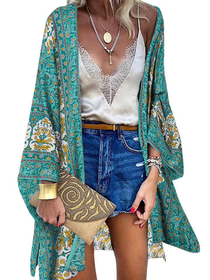 ZANZEA Damen Blumendruck Kimono Strickjacke Boho Strandkleid Pareos Poncho Sommer Strand Cardigan Bi