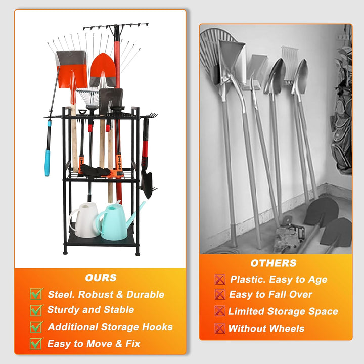 Gartengeräteständer mit 35 Schlitzen & 11 Haken,Schwerlast Kohlenstoffstahl Gartengeräte Organizer,G