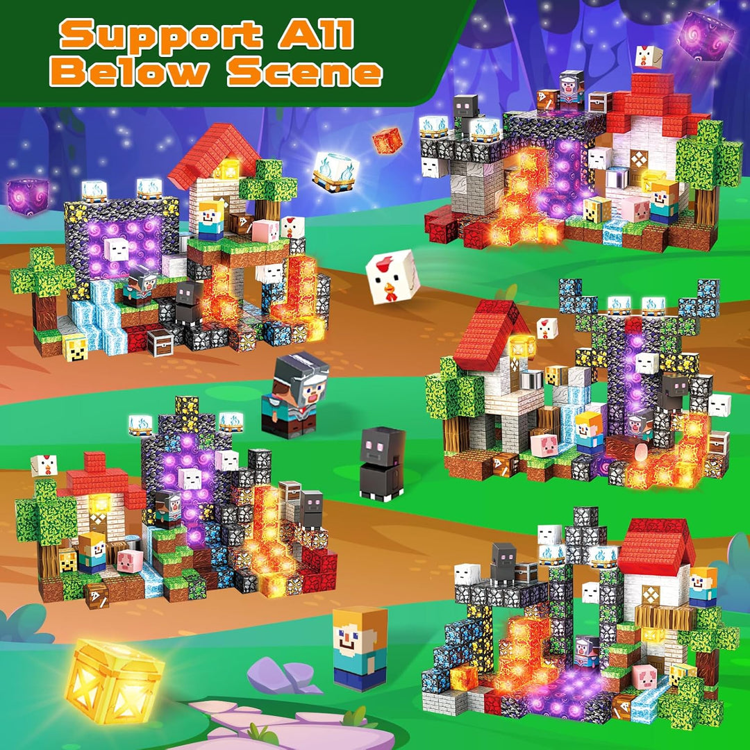 Magnetische Bausteine Wald-Portal Set 200 Teile - Lava & Felsen - Baue Magnetische Blöcke Spiel - Ma