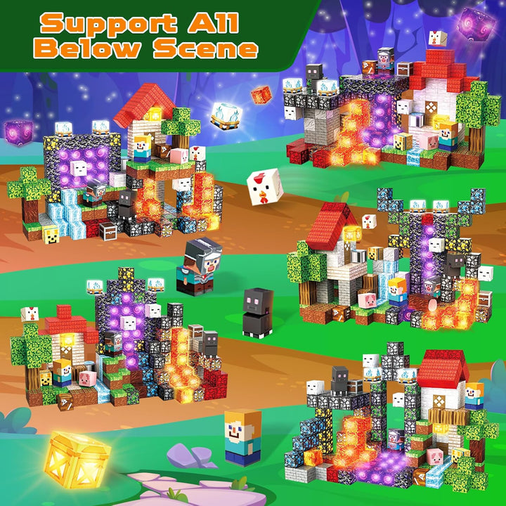 Magnetische Bausteine Wald-Portal Set 200 Teile - Lava & Felsen - Baue Magnetische Blöcke Spiel - Ma