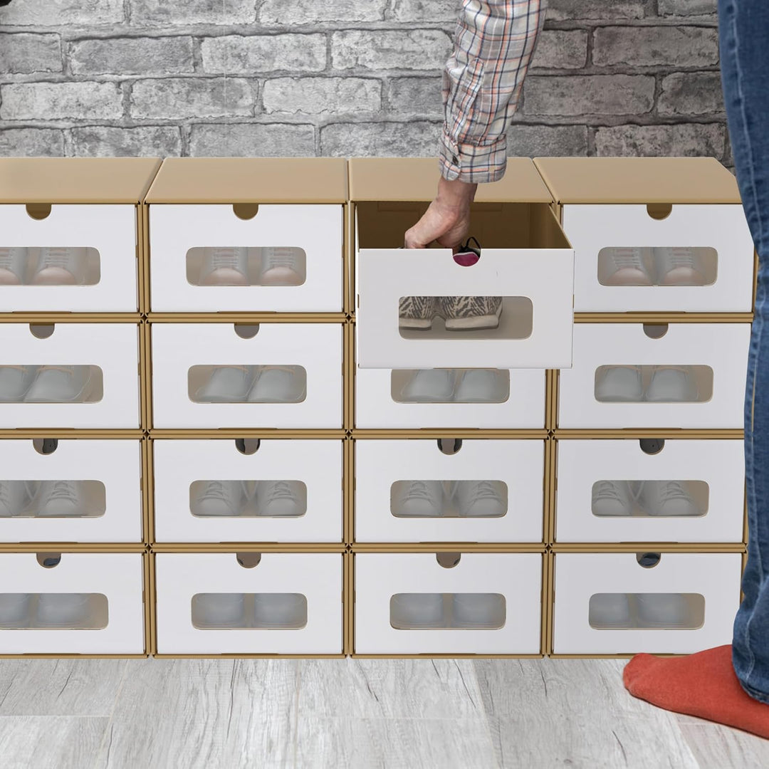 Schuhbox mit Sichtfenster & Schublade 20er Boxen-Set Aufbewahrungsbox Braun Schuhkiste Schuhschachte