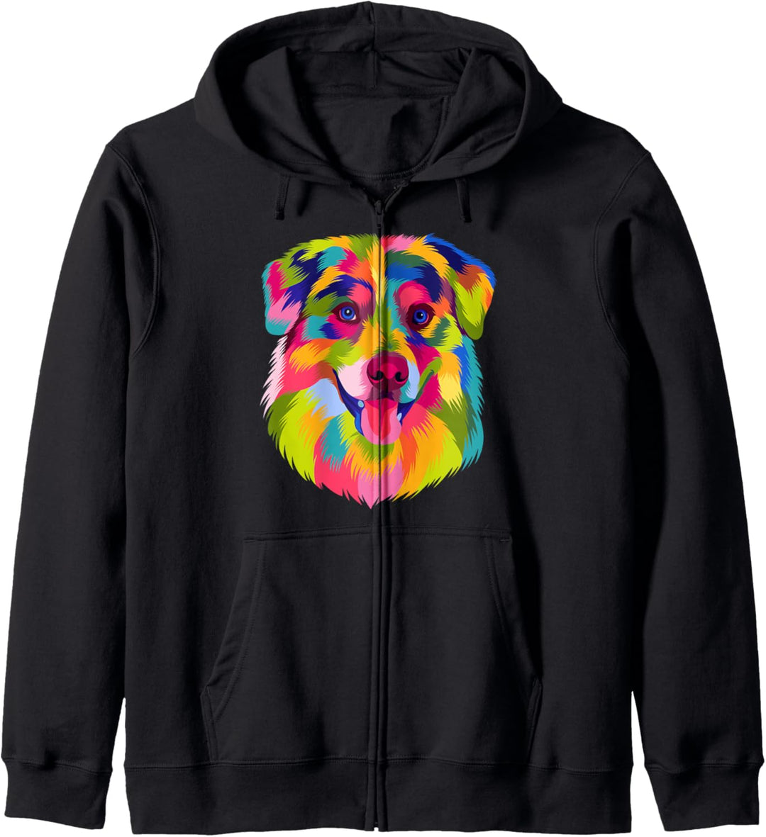 Pop Art Australian Shepherd Porträt Aussie Frauen Männer Kapuzenjacke
