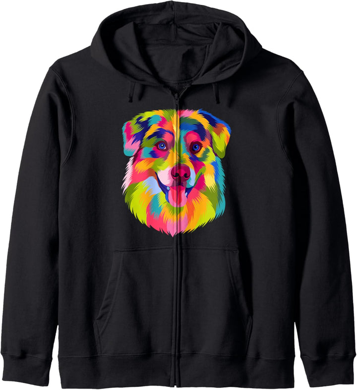 Pop Art Australian Shepherd Porträt Aussie Frauen Männer Kapuzenjacke