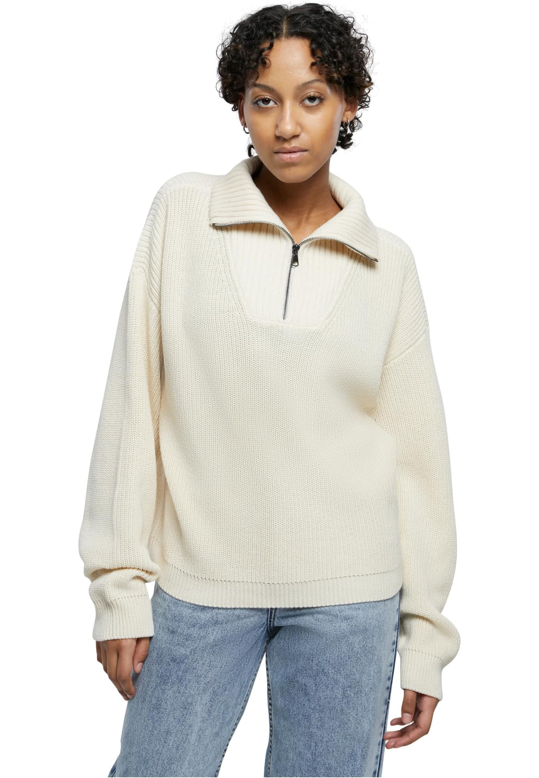 Urban Classics Damen Ladies Oversized Knit Troyer XL Sand, XL Sand