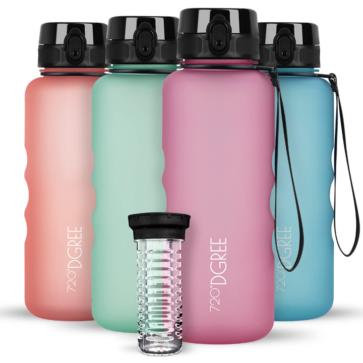 720°DGREE Trinkflasche “uberBottle“ 350ml, 500ml, 650ml, 1l softTouch +Früchtebehälter - Auslaufsich