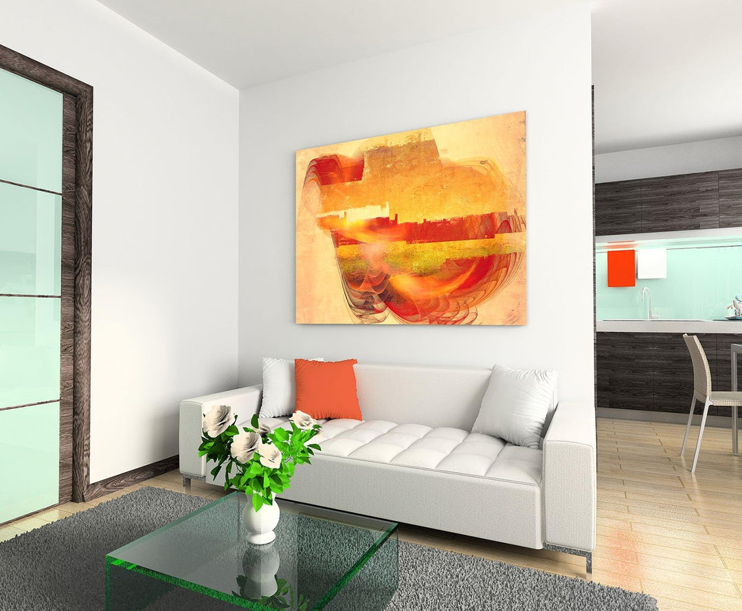 Abstraktes Bild auf Leinwand beige rot braun gelb Abstrakt118_cm_dekoratives LeinLeinwandbild Leinwa