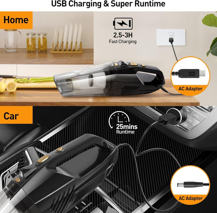 tadpole Handstaubsauger Akku, Auto Handstaubsaugers Kabellos mit LED-Licht, Mini Tragbarer Staubsaug