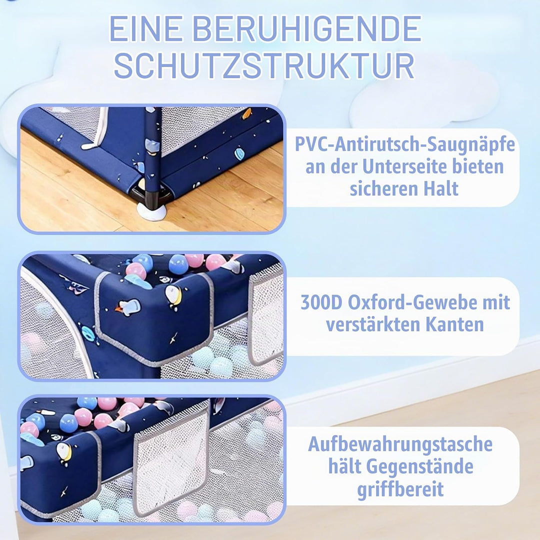 Verdego Laufstall Baby 130 x 130 x 66 cm, Laufgitter Baby, Laufstall Faltbar mit Zugringen, Bällen,