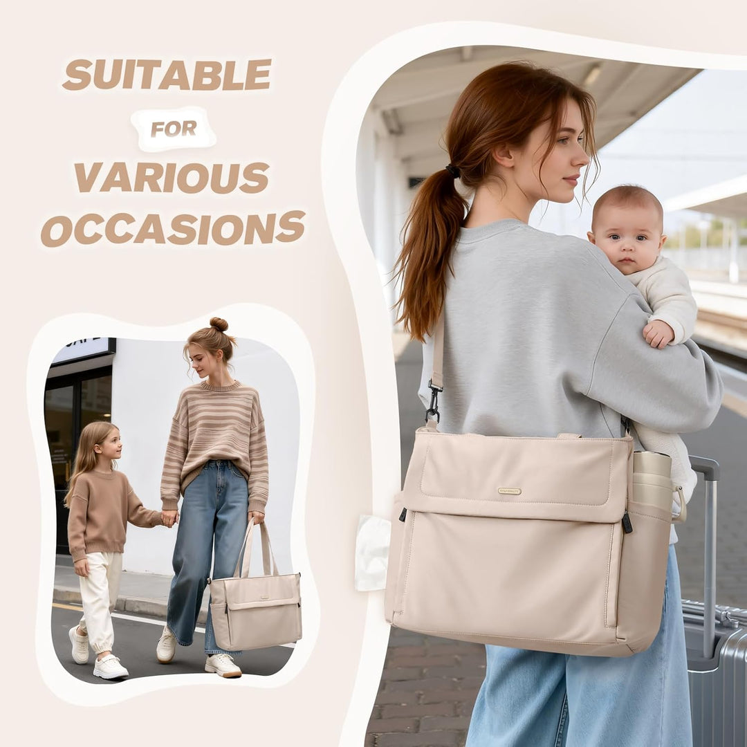 22L Puffer Wickeltasche, Lässige Umhängetasche für Mütter, Geräumige Shopper für Unterwegs, Apricot