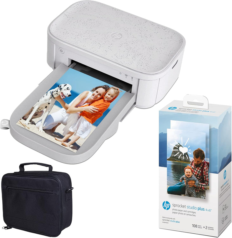 HP Sprocket Studio Plus 4 x 6 Zoll Sofortbilddrucker – Paket: Hülle und Fotopapier