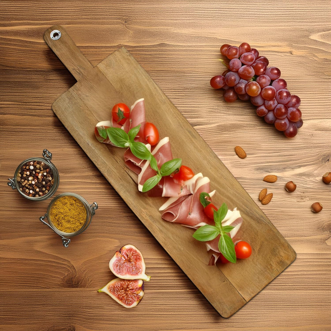 Spetebo XXL Mango Servier Brett natur m. Griff - ca. 100 x 30 cm - Holz Wurst Tablett Käste Platte