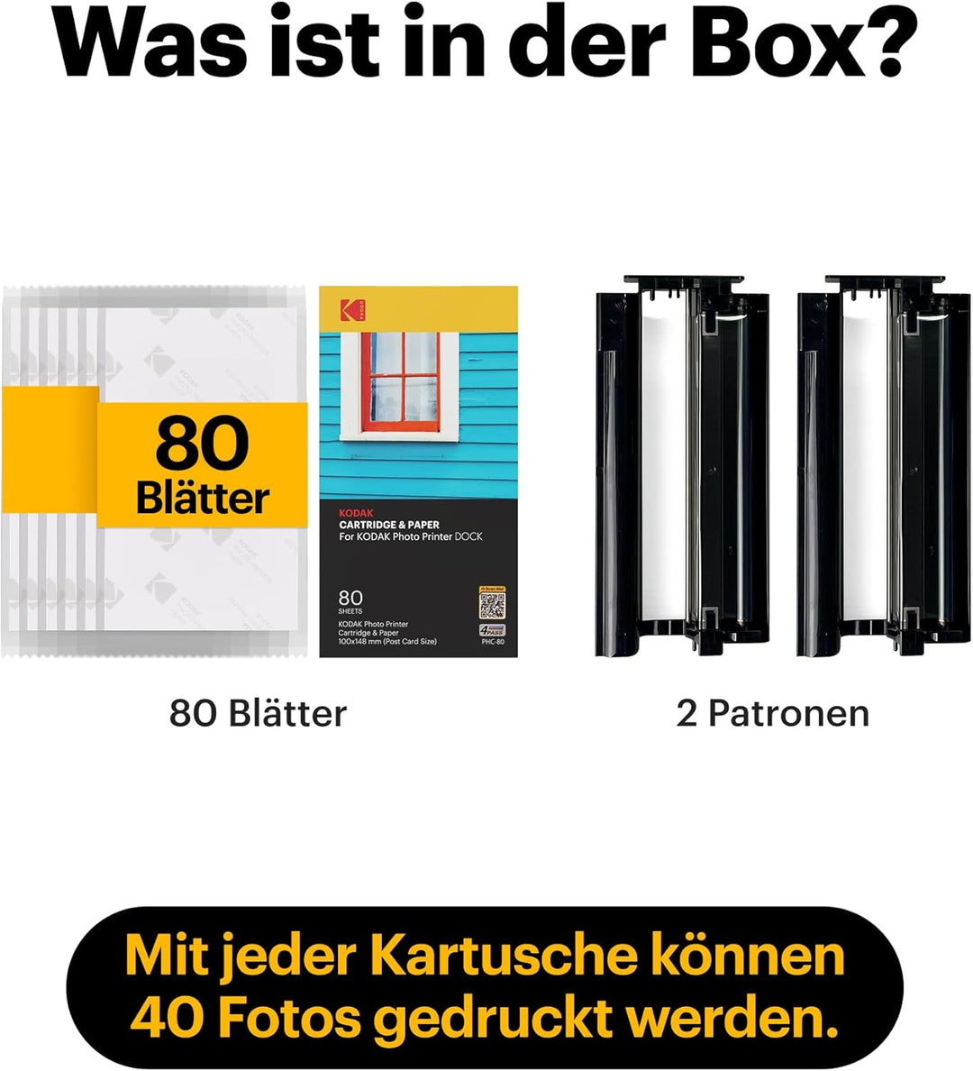 KODAK 4PASS Film-Kartridge(10x15cm) für KODAK Dock und Dock Plus, 80 Blatts 80 Blätter, 80 Blätter