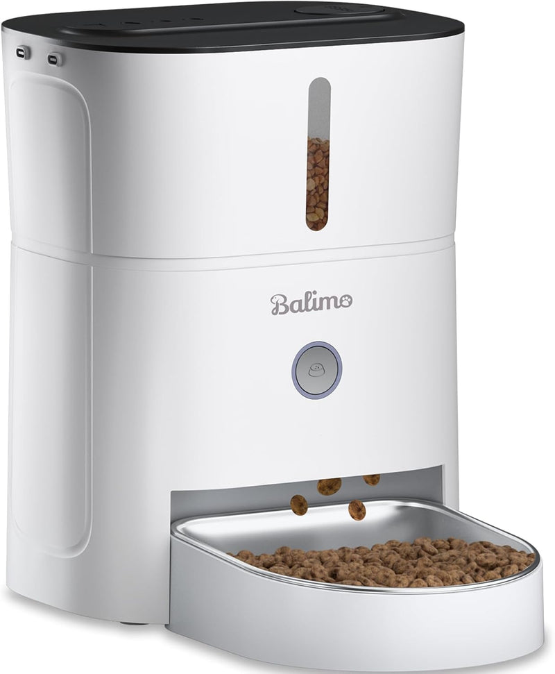 Balimo Futterautomat Katze, 3L Automatischer Futterspender Katze mit Edelstahlnapf & Drehverschluss-