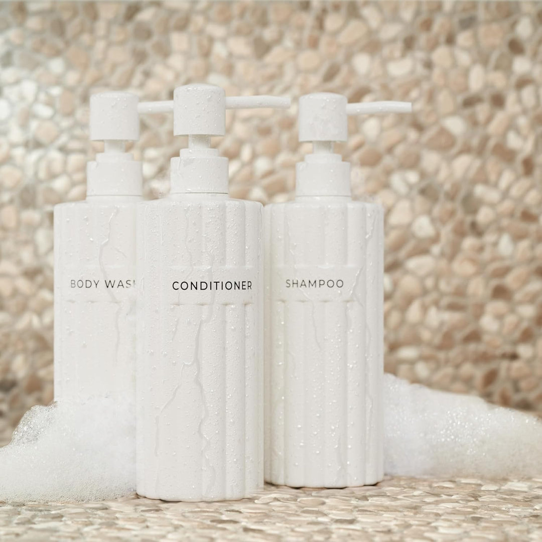 Stilvoller Shampoo- und Spülungsspender-Set mit 3 Stück – Moderne Duschseifenflaschen mit Pumpe und