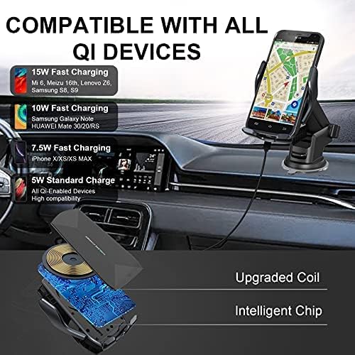 Wireless Car Charger, 15W Qi Fast Charging Auto-Clamping Car Mount Air Vent Phone Holder for iPhone