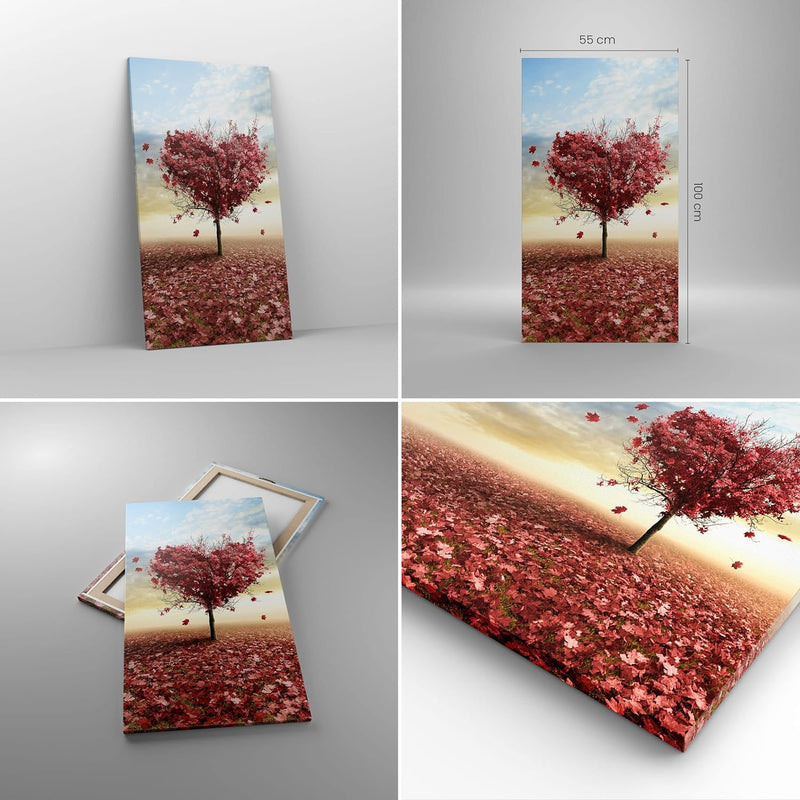 Bilder auf Leinwand 55x100cm Leinwandbild mit Rahmen Abstraktion Herbst Baum Blatt Gross Wanddeko Bi