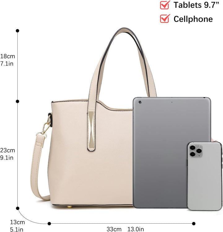Miss Lulu Henkeltasche Damen Tasche 2 tIg. Shopper Reise Schultertasche,Beige, Beige