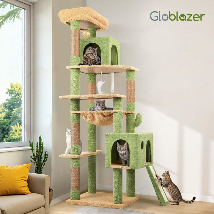 Globlazer Kratzbaum Kaktus Grün Grosse hoch 178 cm mit Hängematte Weich 43*36CM, Katzenhaus, Gepolst