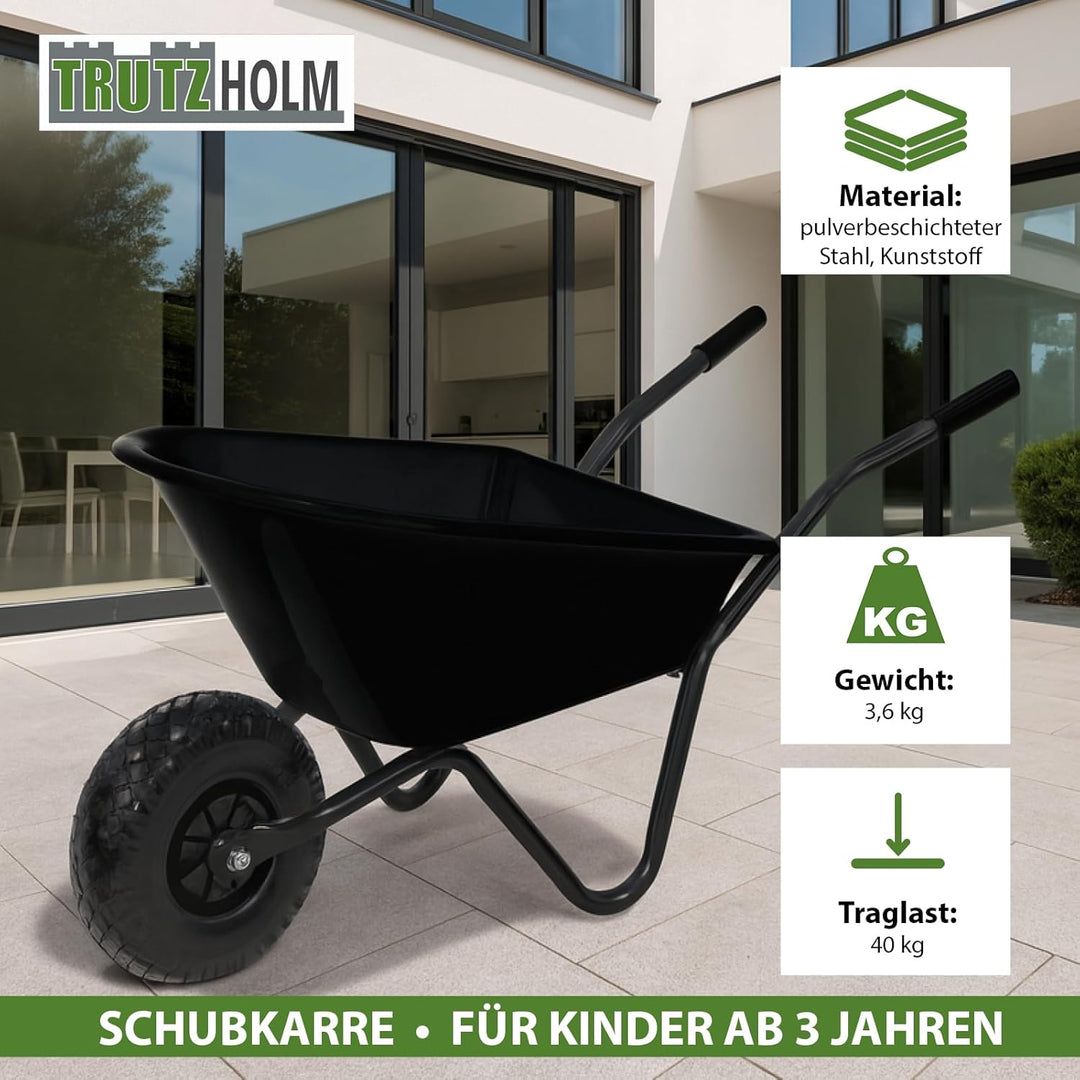TRUTZHOLM Kinderschubkarre Uni 40 kg Traglast 3,6 kg Stahl Kunststoff Vollgummirad Schiebkarre Garte