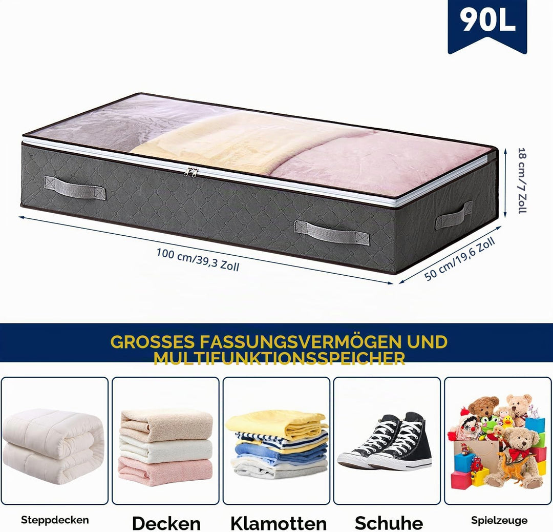 Unterbett Aufbewahrungsbox, 3 Stück Faltbare Unterbettkommode mit Sichtfenster und 4 Haltegriffen 10