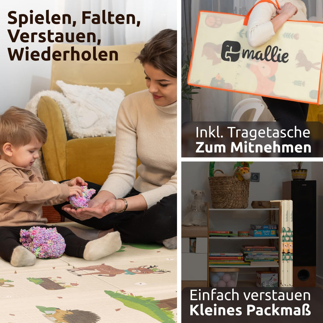 Mallie® Spielmatte Baby Faltbar Schadstoffrei [Kratzfeste Schutzschicht] Krabbeldecke Baby, Krabbelm