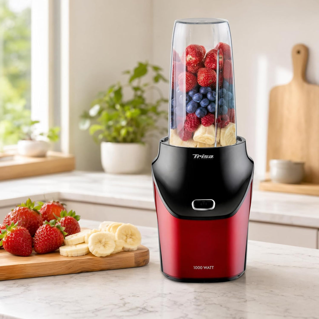 Trisa Standmixer, 1000W Hochleistungsmixer, 25000 U/Min, 6-Klingen-Aufsatz, Nutrition Mixer, Robuste