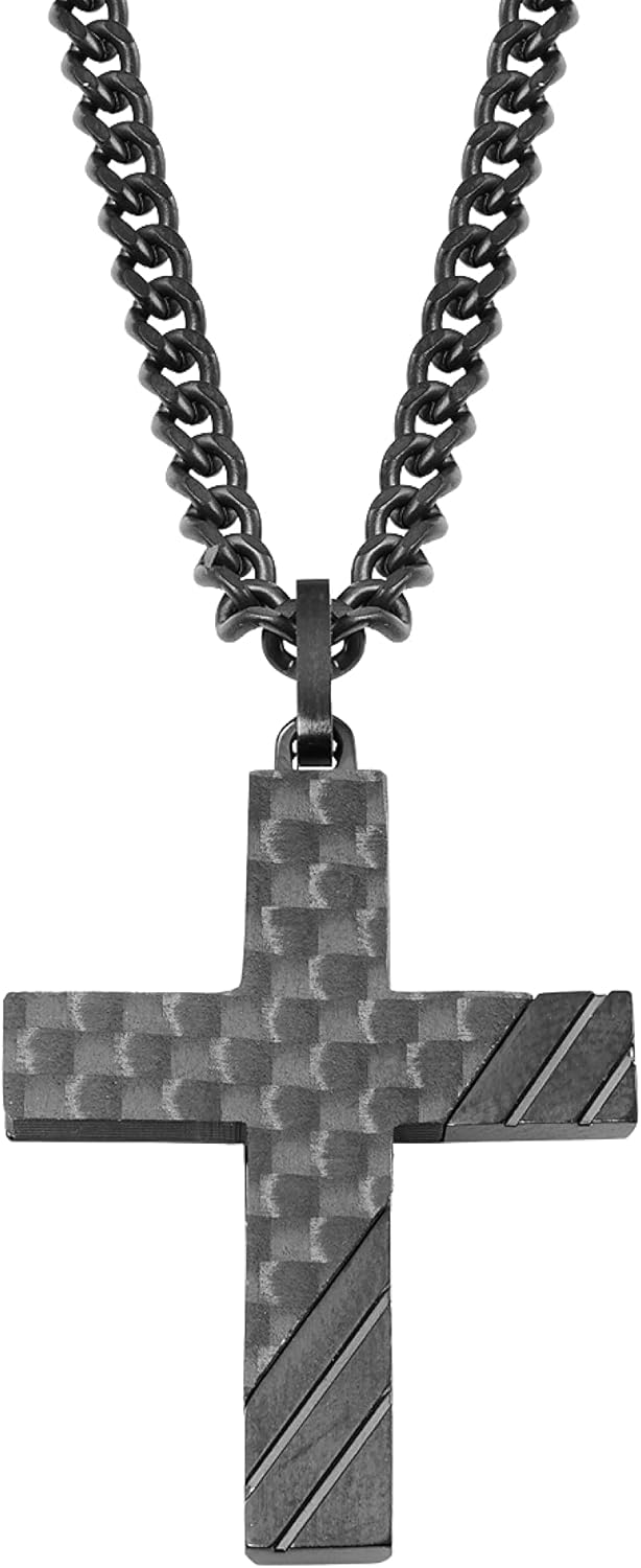 s.Oliver Kette mit Anhänger Edelstahl Carbon Herren Halsschmuck, 50 cm, Schwarz, Kreuz, Kommt in Sch