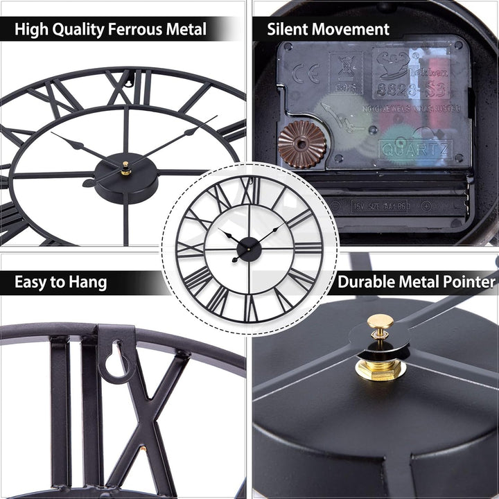 ACCSHINE Wanduhr Gross Ohne TickgeräUsche Lautlos 50cm Römische Ziffer Quarz Batterie Betriebene Wan