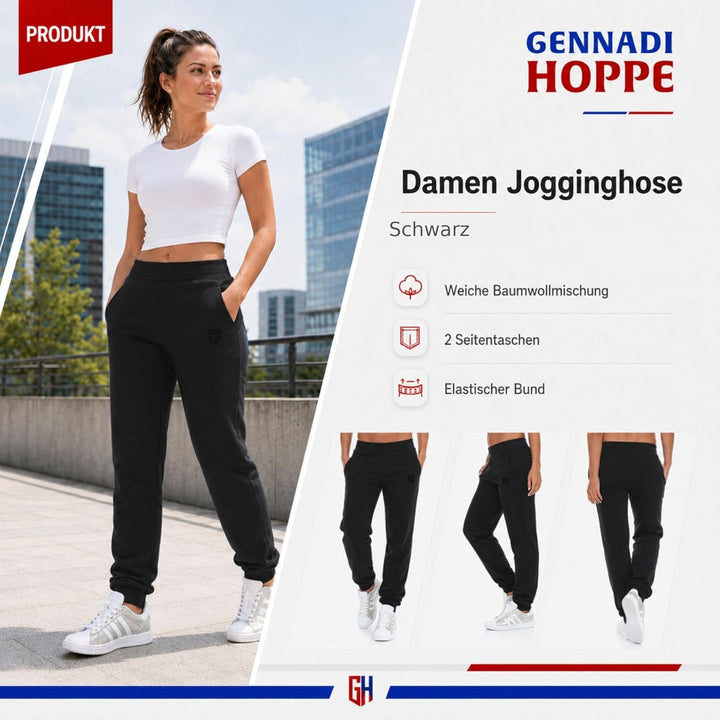 Gennadi Hoppe Damen Jogginghose Trainingshose Sweat Pants Sporthose Fitness Hose XS Schwarz (Black),