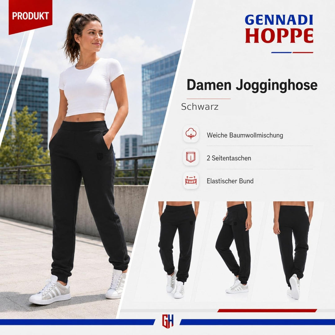 Gennadi Hoppe Damen Jogginghose Komfortable Trainingshose für Sport und Freizeit M Schwarz (Black),