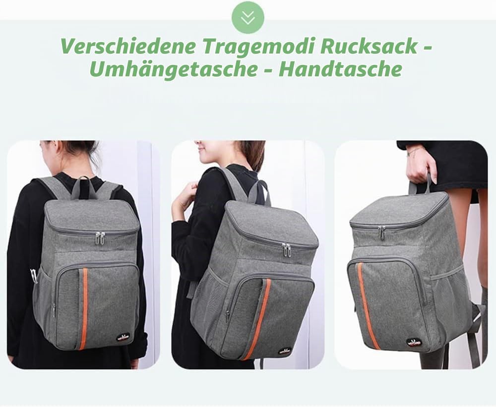 QINGLOU 28L Kühlrucksack Thermo Rucksack Picknickrucksack Kühltasche Gross Isoliert Cooler Bag Männe