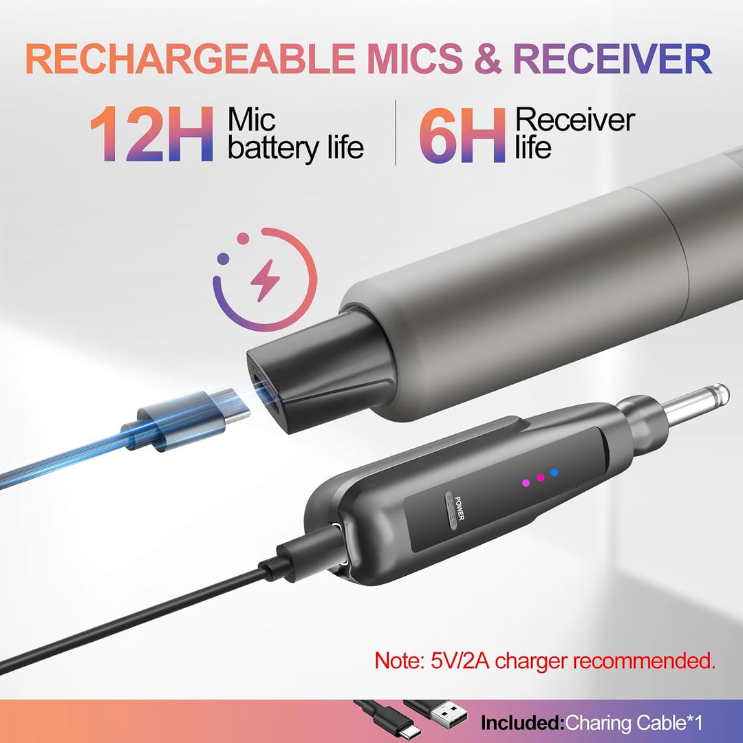 Aveek Kabelloses Karaoke Mikrofon Set, Professionelle Funkmikrofon Set 2.4G, Wiederaufladbar mit USB
