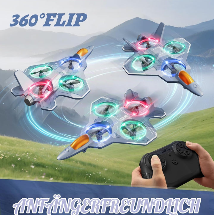 4DRC V50 RC Flugzeug,2 Startmodi, Lichter, 360° Flip, Headless-Modus, 3 Geschwind, 2 Batterien, 2,4