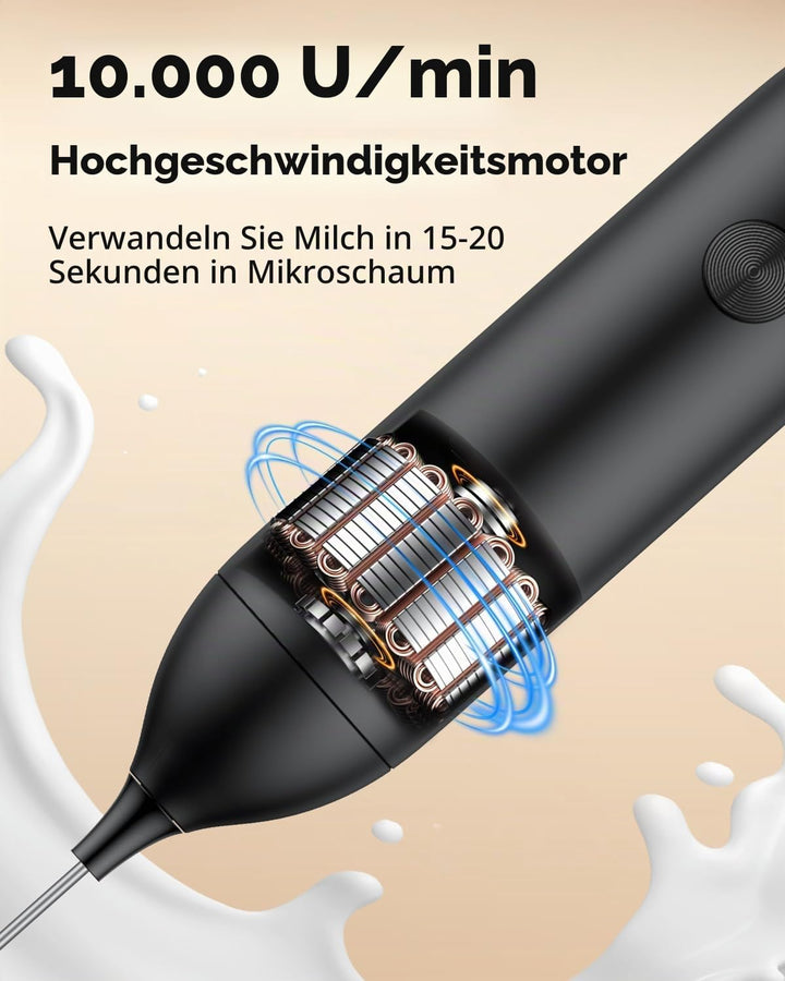 Pawfly Akku Milchaufschäumer Stab, Handschäumer mit Halter &amp; Edelstahlschneebesen, Elektrischer Scha