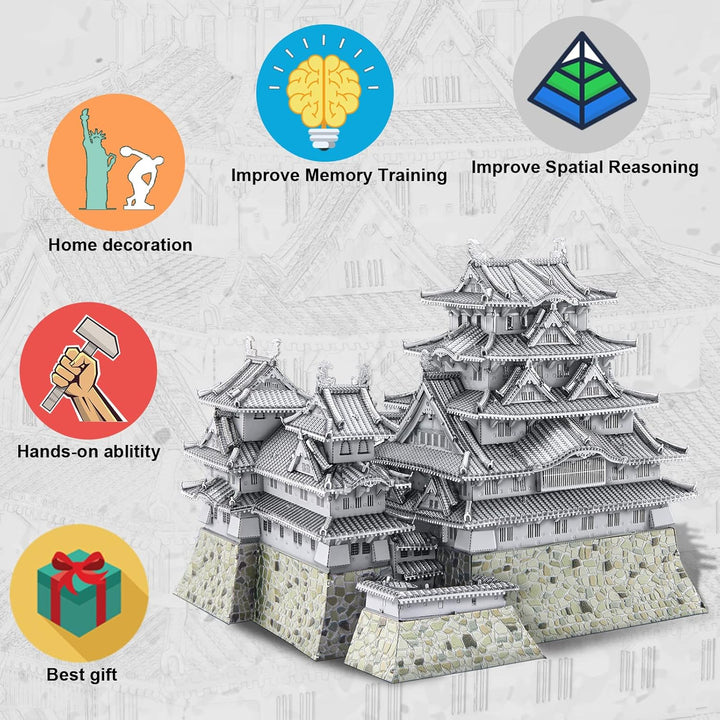 Piececool 3D Puzzle Metall Architecture Himeji-jo Japan, 3D Metall Puzzle Pierecool für 340 Edelstah