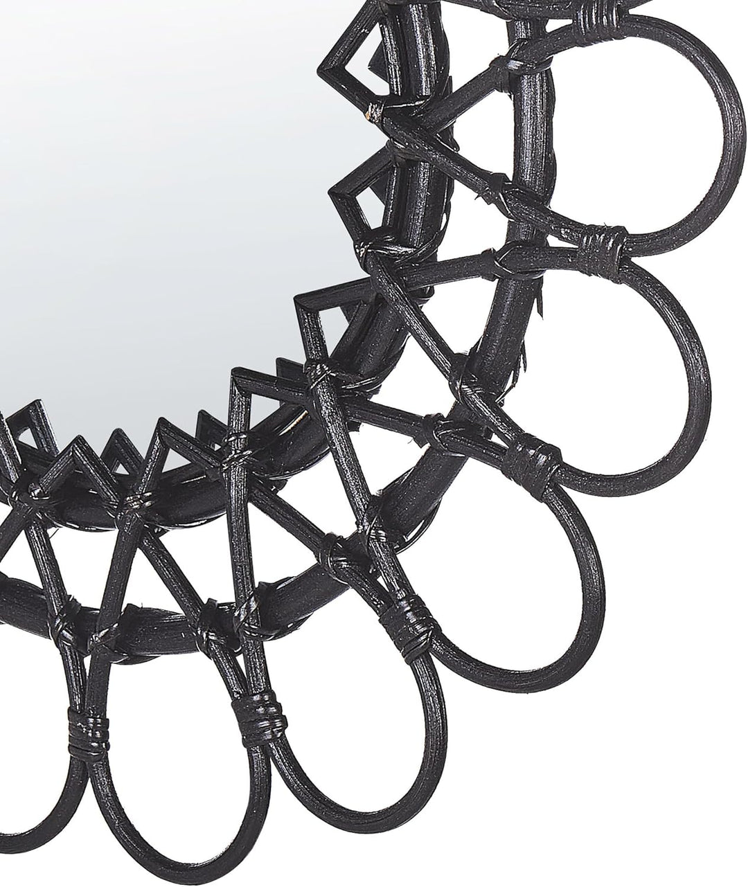 Origineller Wandspiegel schwarz aus Rattan in Sonnenform rund Boho 60 cm Babai