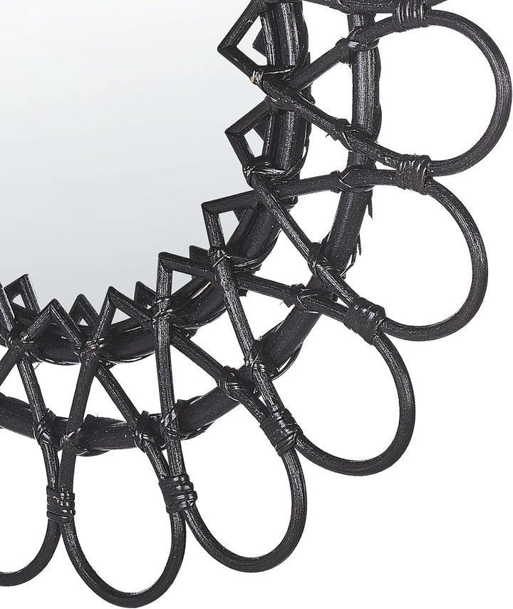 Origineller Wandspiegel schwarz aus Rattan in Sonnenform rund Boho 60 cm Babai