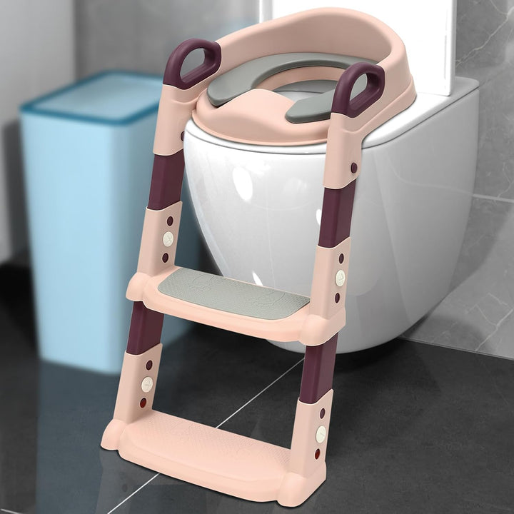 Toilettensitz Kinder mit Treppe, HöHenverstellbar Faltbar Töpfchen Toilettentrainer mit Treppe Toile