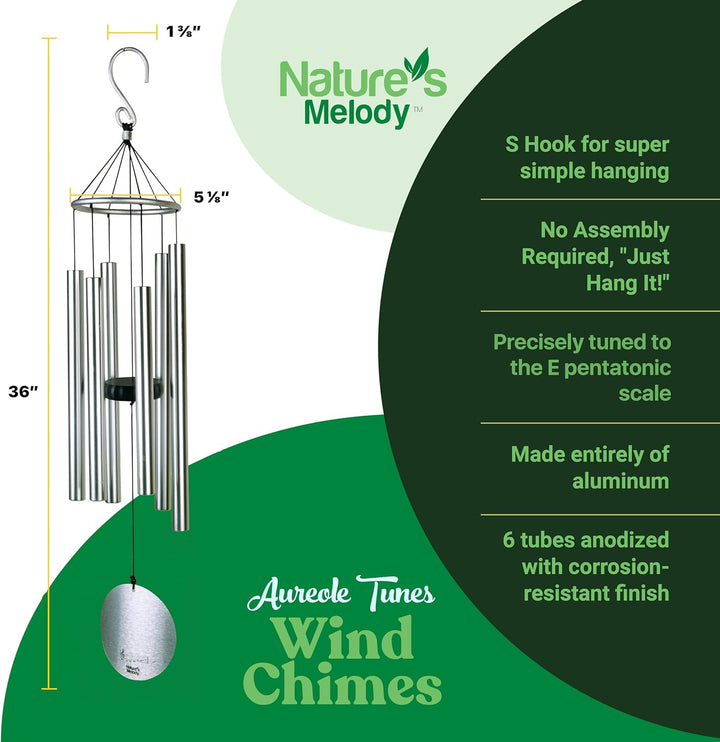 Wind chimes - Aureole Tunes 36" Silver Silber, Silber