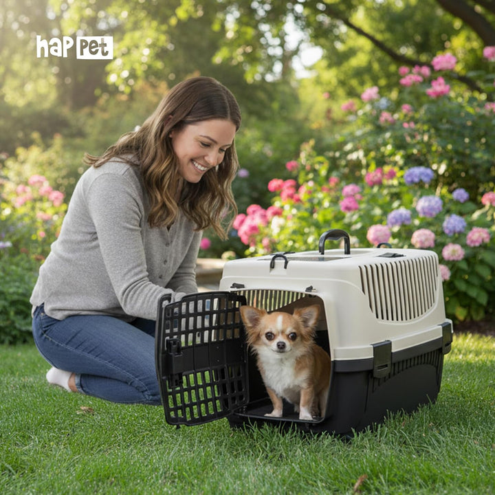 HAPPET Tiertransportbox Polly S Beige & Braun 48x32,5x31 cm – Robuste, gut belüftete Transportbox au
