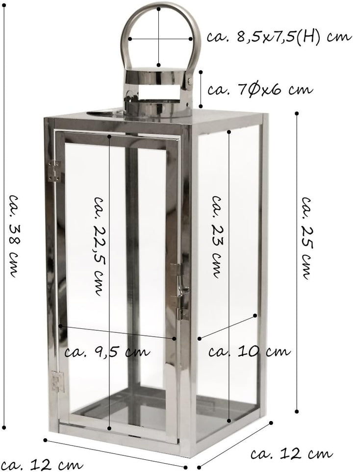 Dekovita Edelstahl-Laterne - 30cm Gartenlaterne mit 18cm Outdoor LED Kerze in Rot mit Timer Fernbedi